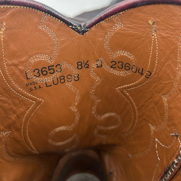 Lucchese L3653 vintage exotic Leather cowboy boot Cherry black Western M 8.5 - Picture 16 of 17